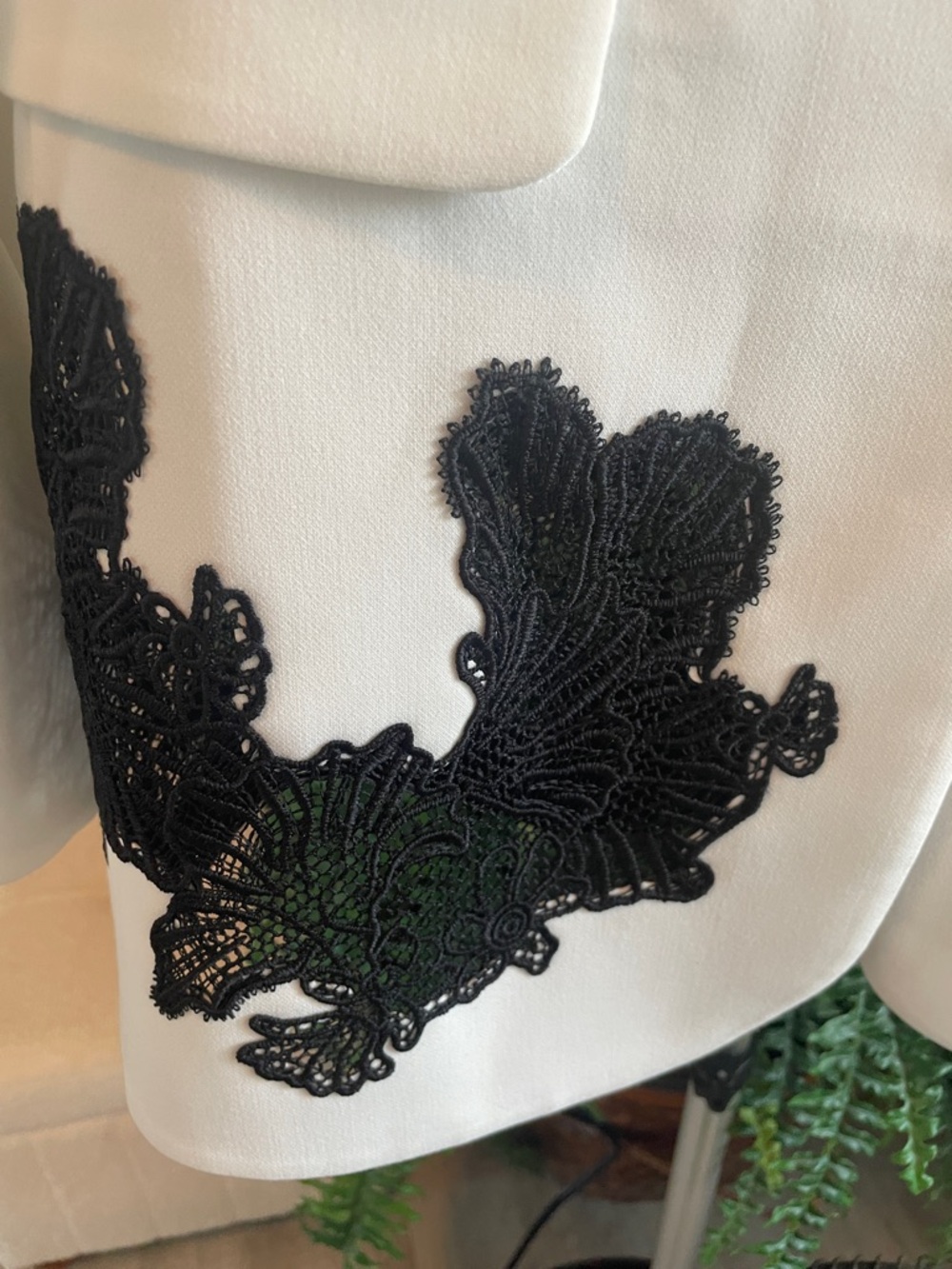 White Women's Tailored Blazer with Black Appliqué - Picture 6 of 10